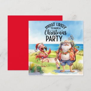 Feliz Natal com Papais noeis e flamingo