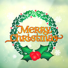 Feliz Natal com Wreath e Flocos de Neve