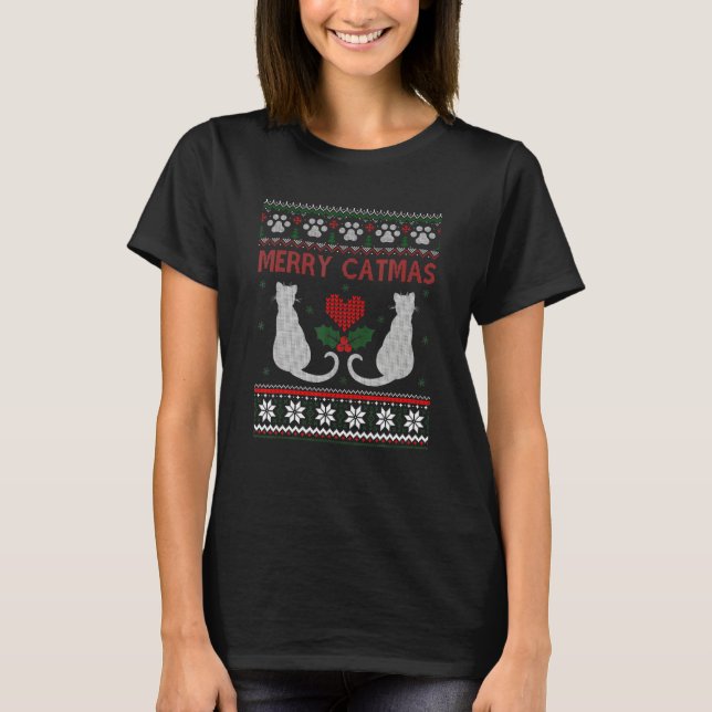 Feliz Natal de Gato Suéter Feio de Natal (Frente)