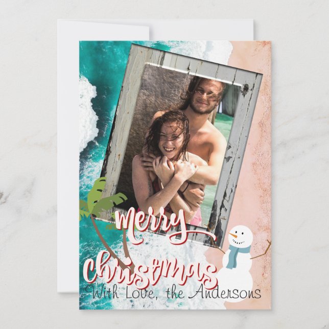 Feliz Natal do cartão de Natal da praia (Frente)