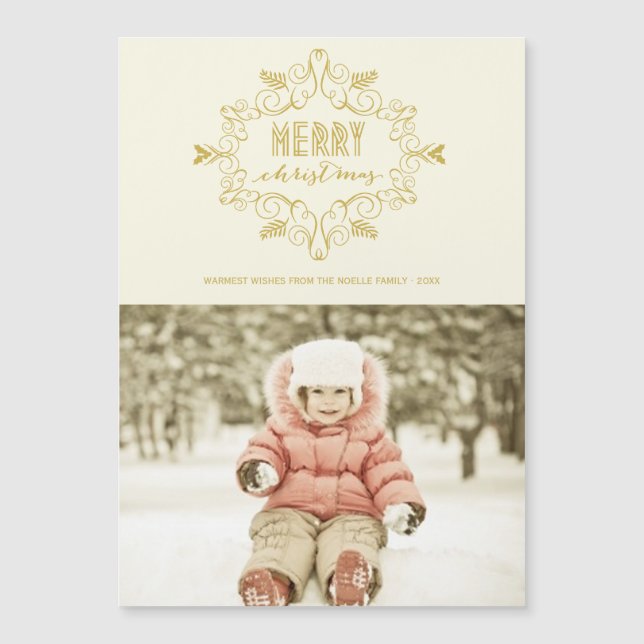 Feliz Natal Dourado Foto da Folhagem de Deco Vinta (Frente)