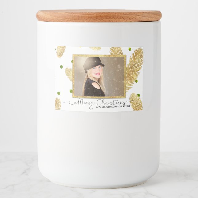 Feliz Natal Dourado Foto da Glitter - Etiqueta da  (Frente)