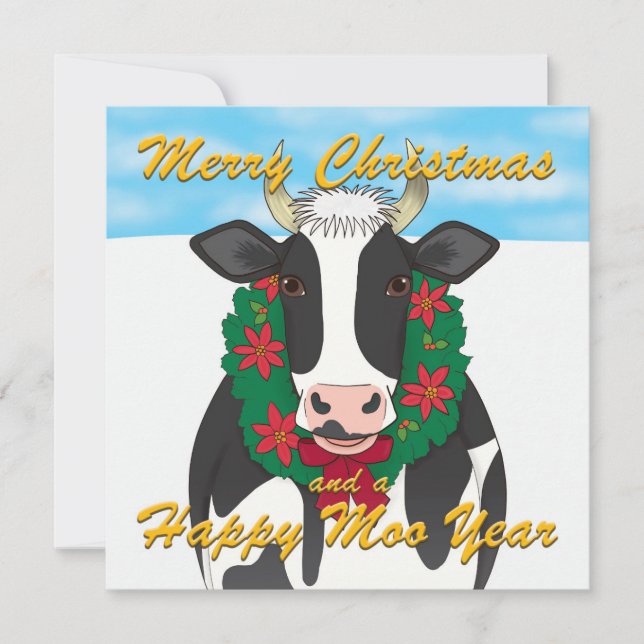 Feliz Natal e um Feliz Cartão de Natal de Moo (Frente)
