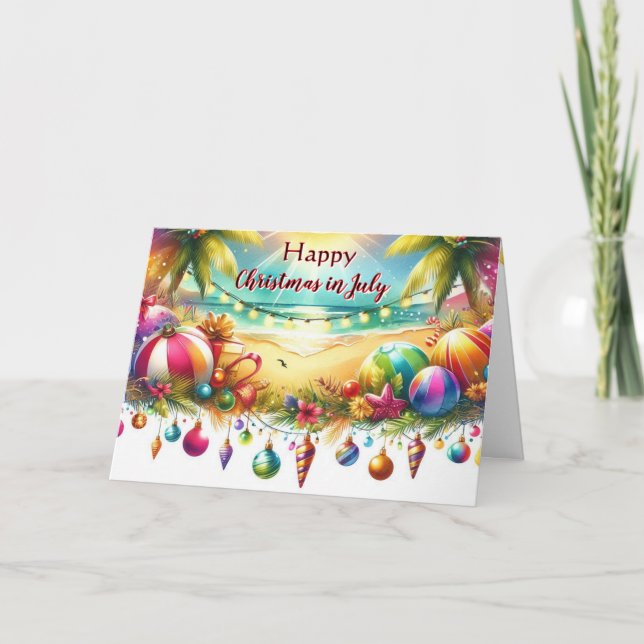 Feliz Natal em julho Cartão de Férias Tropicais (Frente)