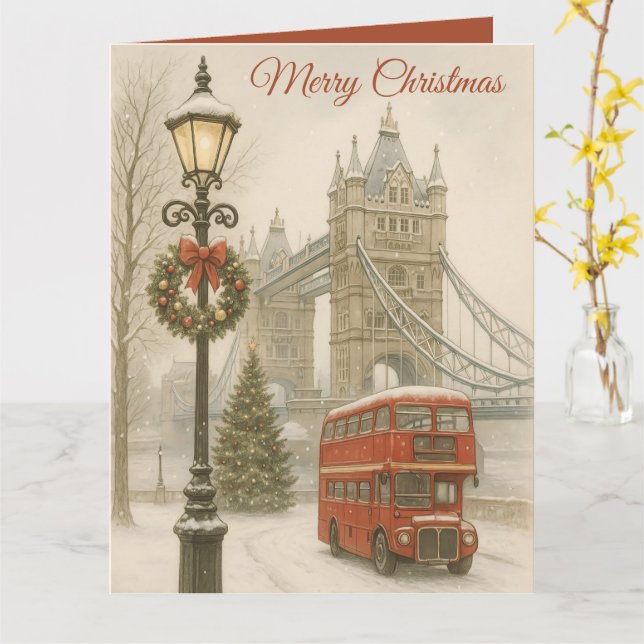 Feliz Natal em Londres Cartão Postal Presente para (Flor Amarela)