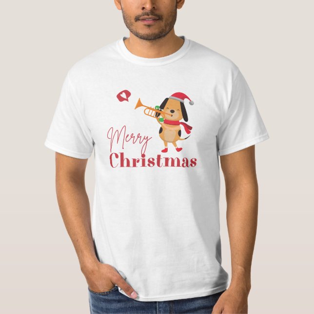 Feliz Natal, engraçado cão T-Shirt (Frente)