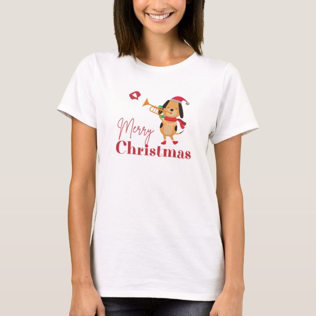 Feliz Natal, engraçado cão T-Shirt (Frente)