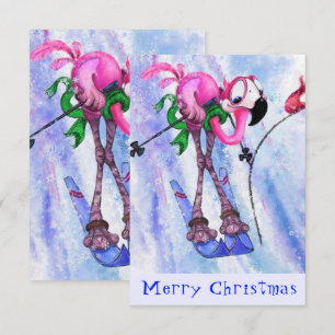 Feliz Natal - Engraçado Pink Flamingo Skier - Div