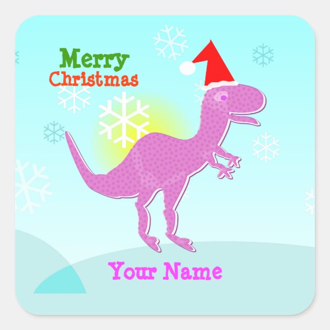 Feliz Natal Etiquetas de nome de dinossauro T-Rex (Frente)
