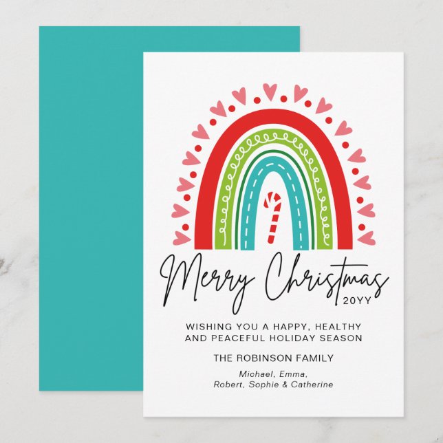 Feliz Natal Festivo Arco-Íris Doce Coração (Frente/Verso)