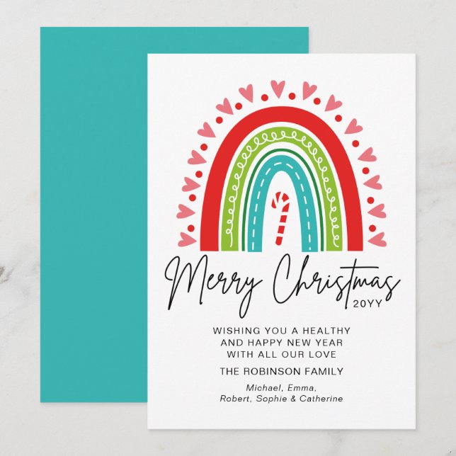 Feliz Natal Festivo Arco-Íris Doce Coração (Frente/Verso)