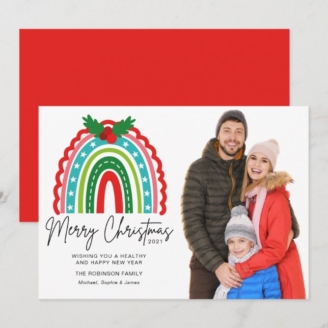 Feliz Natal Festivo Rainbow Holly Foto (Frente/Verso)