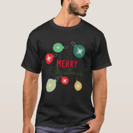 Feliz Natal Flocos de Neve Ornament T-Shirt Preto