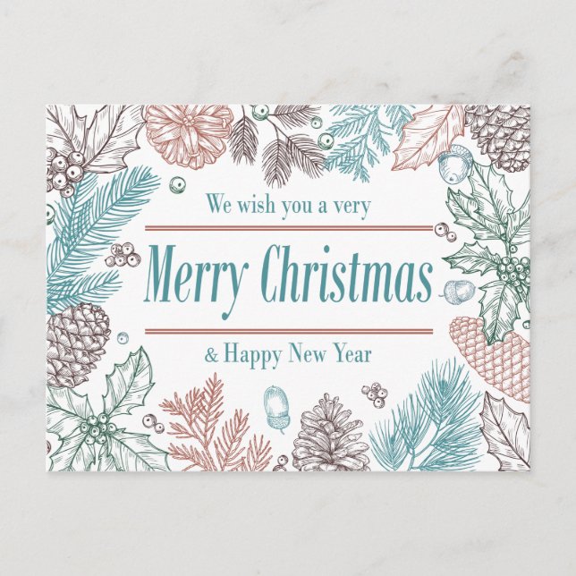 Feliz Natal Floral | Cartão de Férias de Foto (Frente)