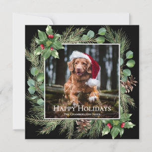 Feliz Natal Foto de Animal em Coroa de Natal Cartã