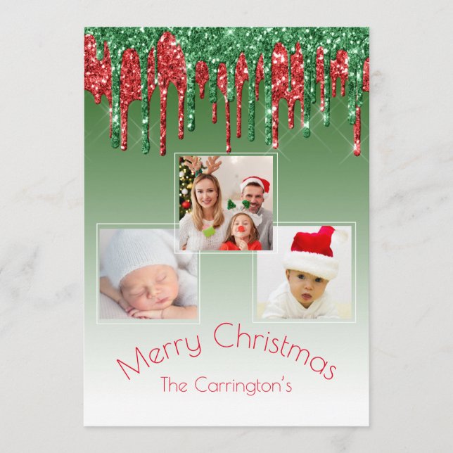 Feliz Natal Foto Glitter Drill Três Imagens (Frente)