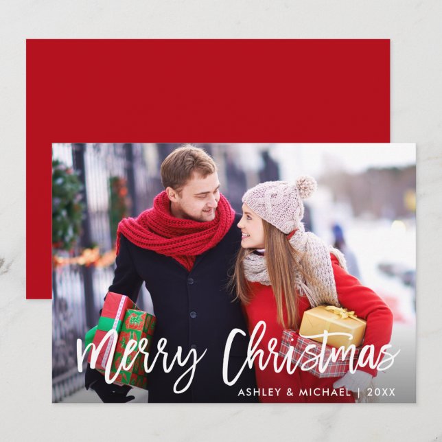 Feliz Natal Foto Moderna Cartão de Escoteiro R (Frente/Verso)