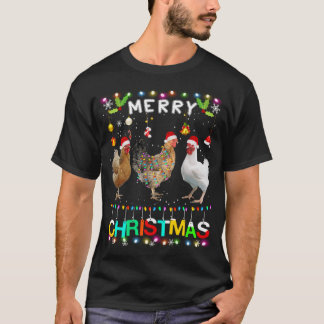 Feliz Natal Galinha Camisa Santa Hat Luzes Xma