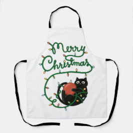 Feliz Natal Gato Preto com Ornamento e Luzes