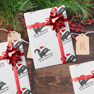 Feliz Natal Gato Preto Papel de Embrulho Personali