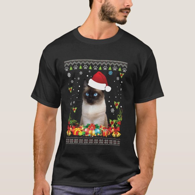 Feliz Natal Gato Siameses Suéter Feio Papai Noel (Frente)