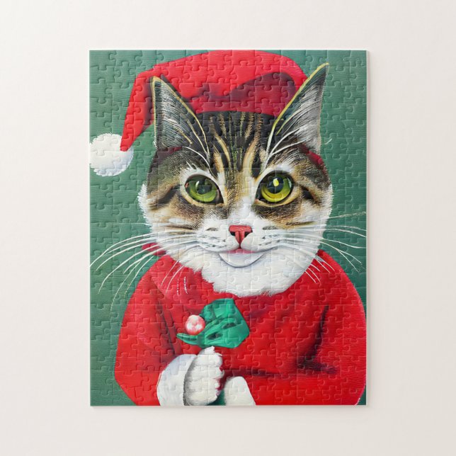Feliz Natal Gato Themed Quebra-cabeça (Vertical)