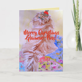 Feliz Natal Glamor-Puss Cartão de Gato Pintado