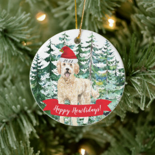 Feliz Natal Golden Doodle Cachorro Enfeite de Nata