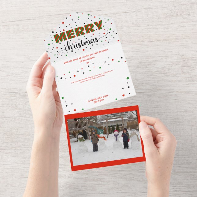 Feliz Natal Green Red Strike Stars Card (Aba destacável)