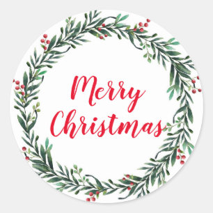 Feliz Natal Grinalda de Azevinho Adesivo Redondo C