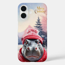 Feliz Natal Hippo Santa Chapéu e cachecol