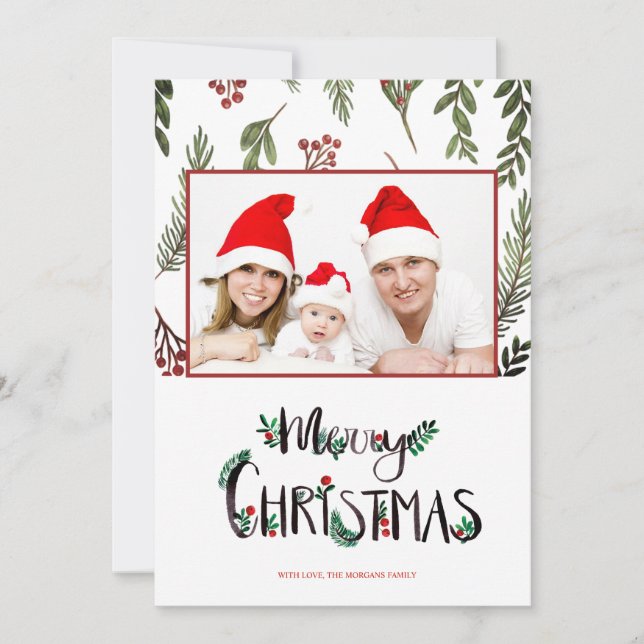 Feliz Natal, Holly Berry Branch Foto (Frente)