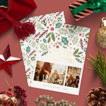 Feliz Natal Holly Berry Foliage Foto Dois