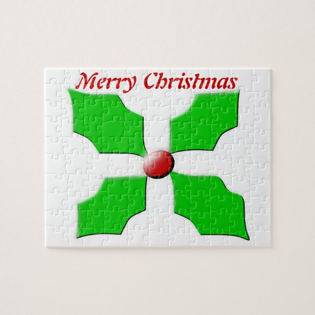 Feliz Natal Holly Quebra-cabeça personalizável (Horizontal)