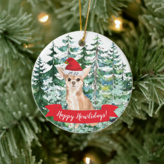 Feliz Natal Howlidays Cachorro Chihuahua Enfeite d