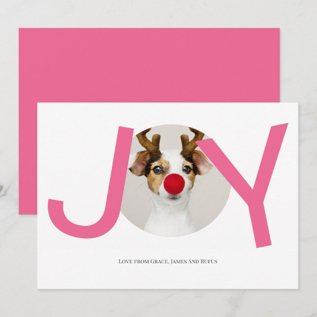 Feliz Natal Joy Cartão com fotos Rosa (Frente/Verso)