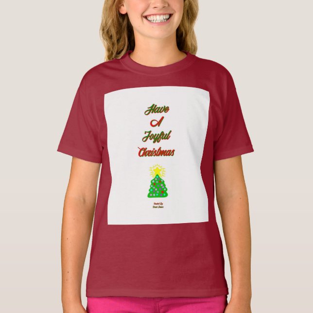 Feliz Natal Meninas Maroon Camisa Básica (Frente)