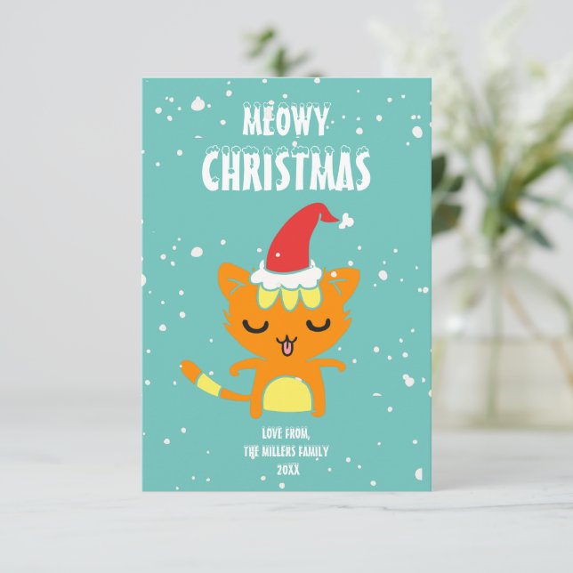 Feliz Natal Meowy, Cartão de Natal Engraçado (Em pé/Frente)