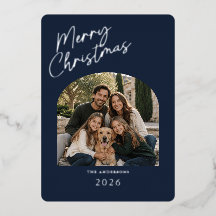 Feliz Natal Moderno Azul e Folha de Prata
