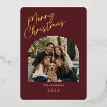 Feliz Natal Moderno Vermelho e Dourado em Folha