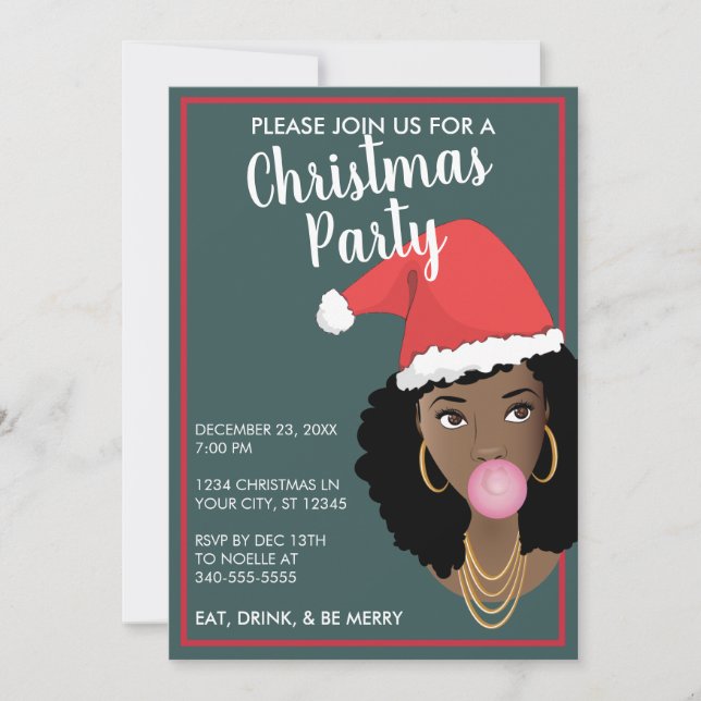 Feliz Natal! Mulher Negra Chapéu de Papai Noel, Az (Frente)