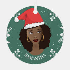 Feliz Natal, Mulher Negra Red Santa Hat, Verde