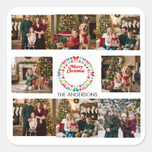 Feliz Natal Multi Foto Família Adesivo Quadrado