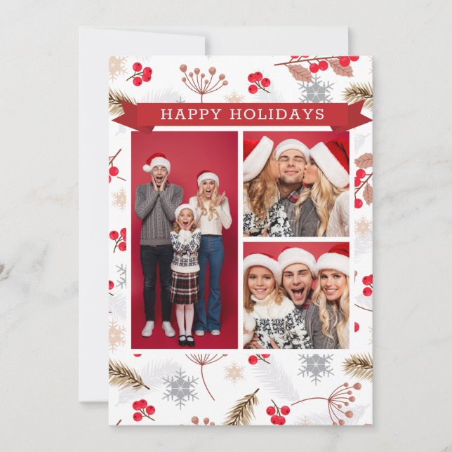 Feliz Natal Natal Moderno Fir Holly 3 Foto (Frente)