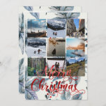 Feliz Natal - Nine Photo Collage Greeting Card<br><div class="desc">Este Cartões de foto de Natal de feriado apresenta pontos de aquarela azuis e galhos holly no fundo com Feliz Natal na tipografia de roteiro. Você pode adicionar nove fotos com seu nome,  mensagem ou título,  ano,  etc. Clique em personalizar para adicionar suas fotos e texto com facilidade.</div>