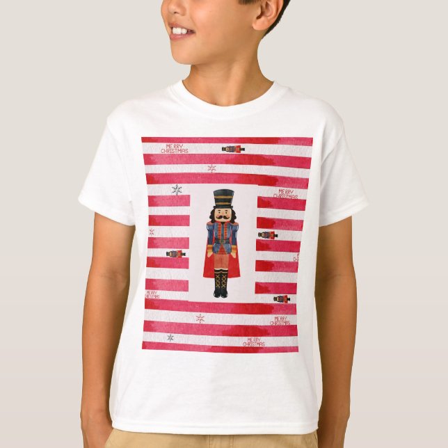 Feliz Natal Nutcracker Nome Kids T-Shirt (Frente)