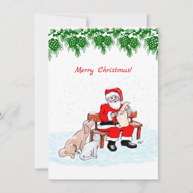 Feliz Natal - Papai Noel com Gato e Cachorro (Frente)