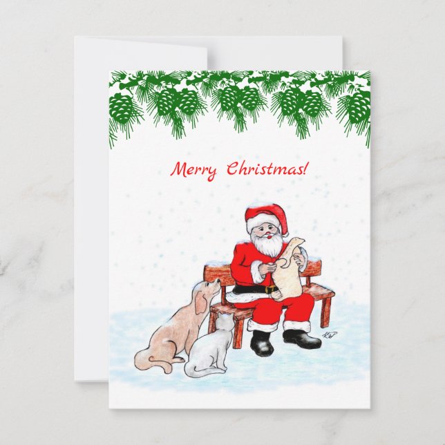 Feliz Natal - Papai Noel com Gato e Cachorro (Frente)