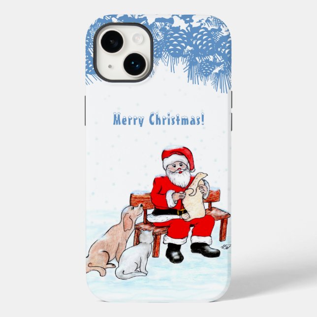 Feliz Natal - Papai Noel com Gato e Cachorro (Verso)