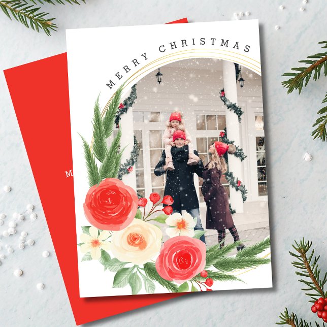 Feliz Natal Personalizado Foto do Inverno Floral (Criador carregado)
